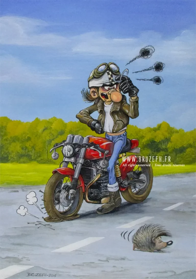 Motard et Hérisson, par l'artiste Bruzefh