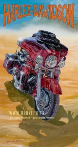 Peinture acrylique d'une Harley Davidson Ultra Glide, par l'artiste Bruzefh