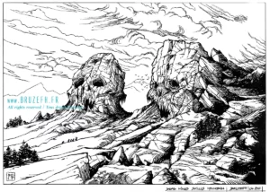 "Dead Kings Skulls Mountains" - Dessin de Bruzefh, encre de chine sur papier